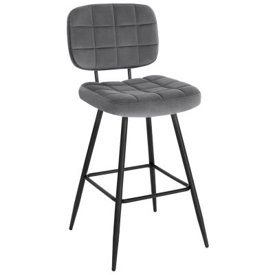 EUGAD Bar Stool with Backrest and Footrest, Velvet Upholstery, Dark Gray