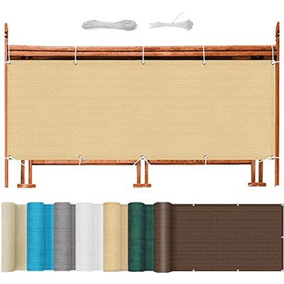 Balcony Privacy Screen 100 x 850 cm, Wind and Dust Protection Fence with Eyelets and Cable Ties, Khaki