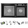 Black 16-Gauge Stainless Steel Double Bowl Kitchen Sink Set, 85 x 45 cm view 2