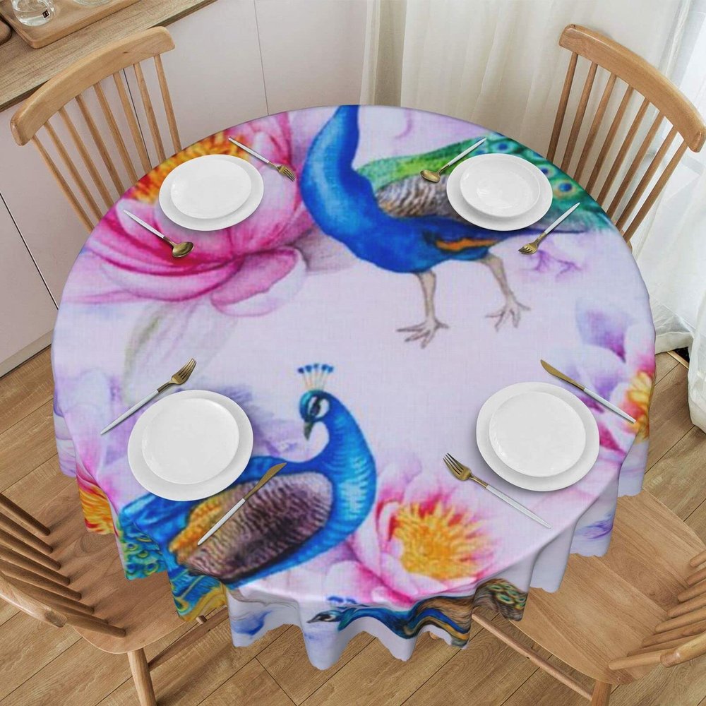 Round Peacock and Lotus Lace Tablecloth, 152 x 152 cm