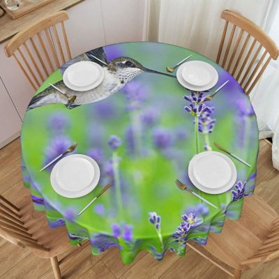 AABSTBFM Round Lace Tablecloth, 152 cm, Purple Lavender Bird and Floral Print