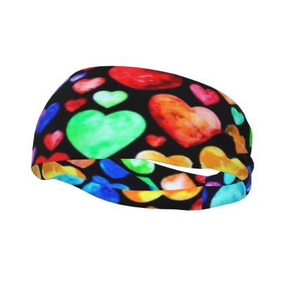 Rainbow Hearts Unisex Sports Headband, Lightweight Breathable Sweatband for Hiking and Running