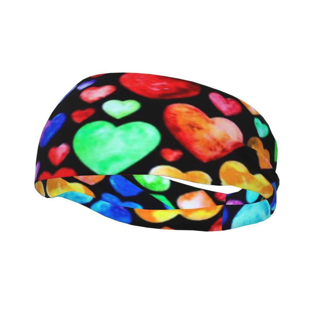 Rainbow Hearts Unisex Sports Headband, Lightweight Breathable Sweatband for Hiking and Running