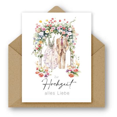 2-Pack Wedding Cards with Watercolor Wedding Attire and Flowers