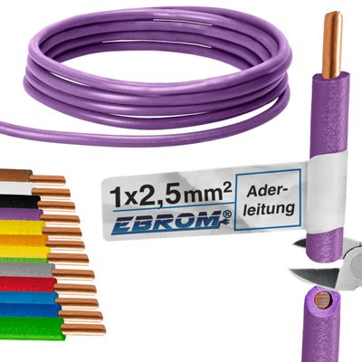 EBROM H07V-U Solid Single-Core Wire 2.5 mm, Violet, 15 m