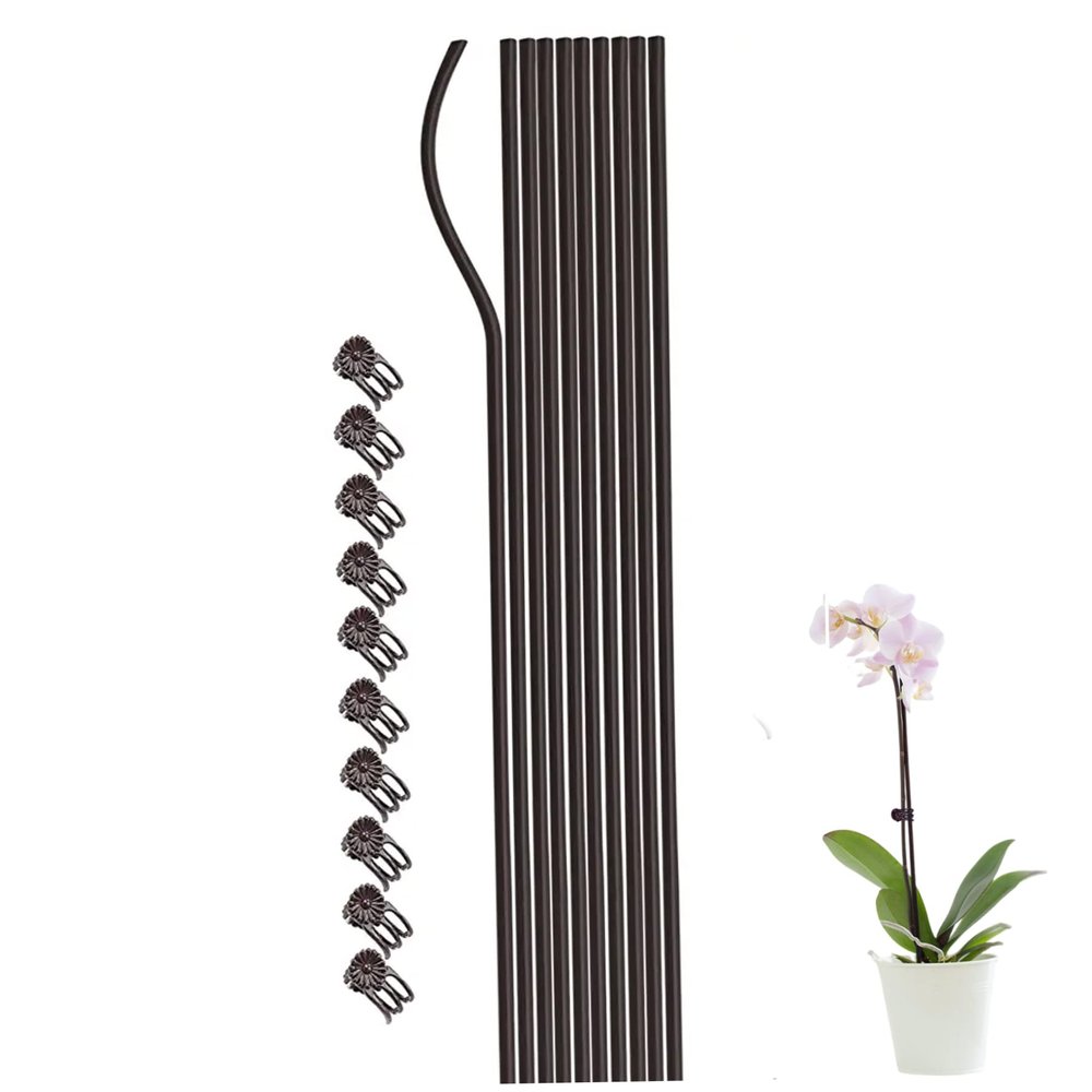 10 Plant Support Stakes with 10 Orchid Clips, 19.7 in