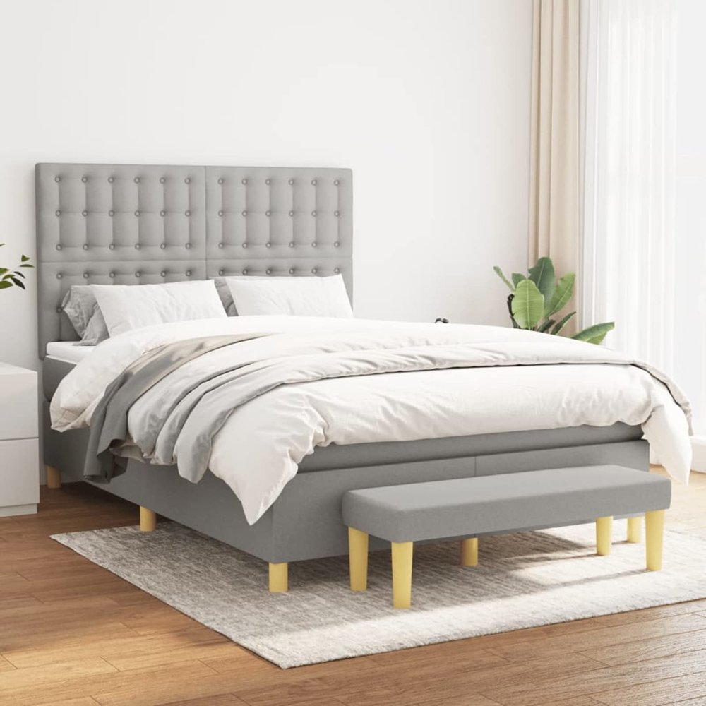 ZEYUAN Box Spring Bed with Mattress, Upholstered Bed, Light Gray, 140 x 200 cm