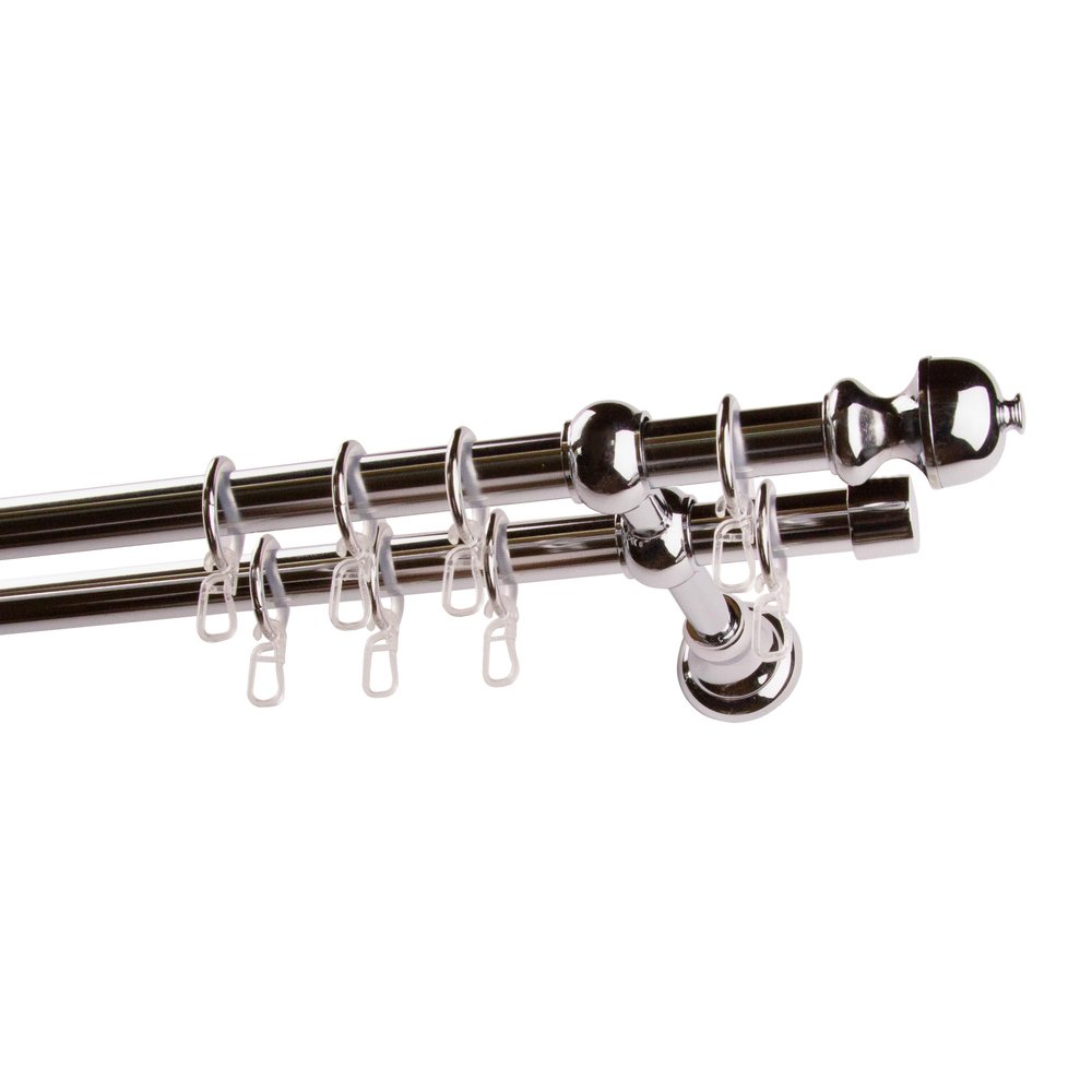Garesa Andrea Curtain Rod, 20 mm, 2-Track, Chrome, 380 cm, with Rings and Pleat Hooks