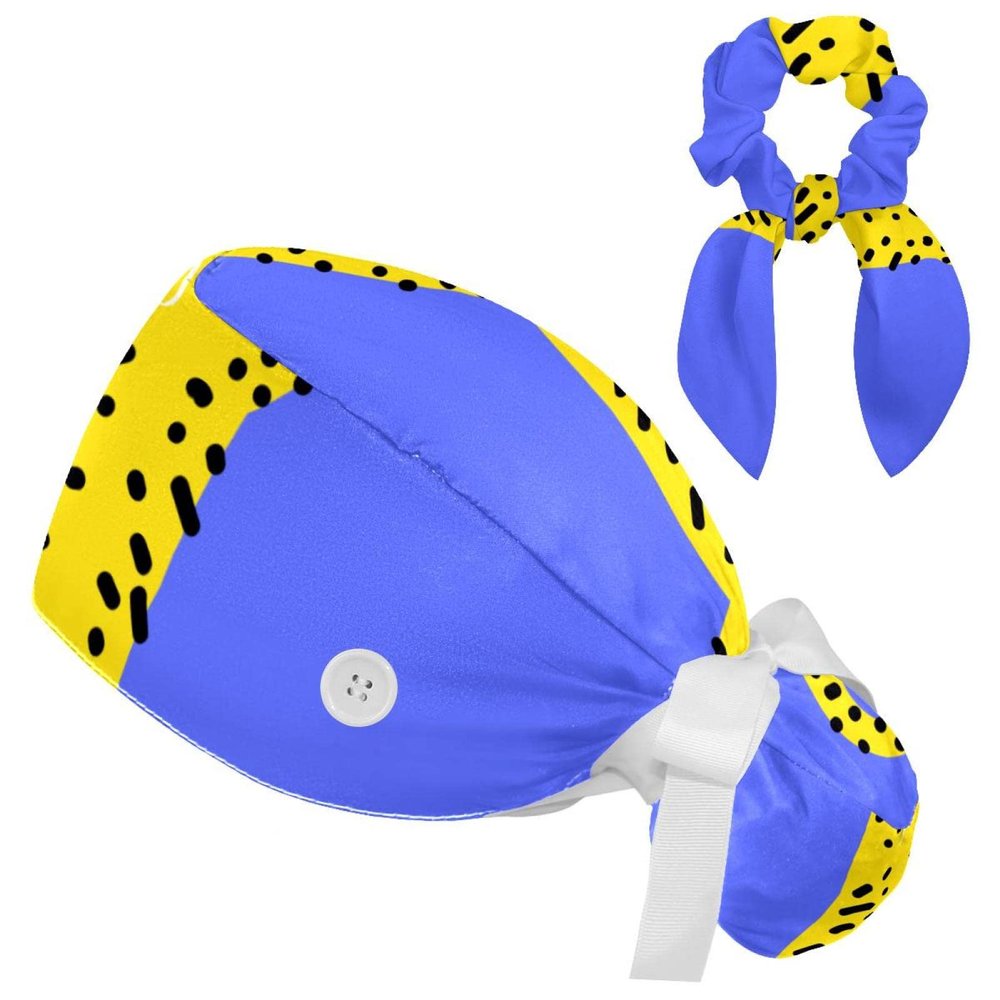 HOHODIY Adjustable Cat-Style Bouffant Cap with Buttons, Bow and Hair Tie, Multicolor, 17, M/L