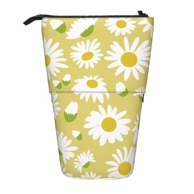Lsjuee Telescopic Pencil Case with Daisy Pattern, Standing Stationery Organizer