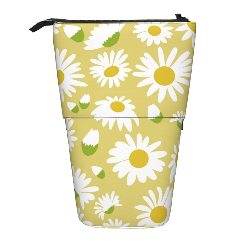 Lsjuee Telescopic Pencil Case with Daisy Pattern, Standing Stationery Organizer