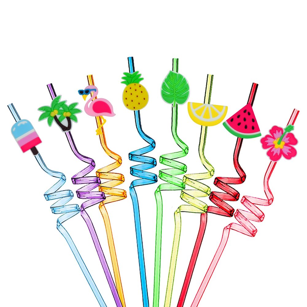VerteLife 8-Pack Reusable Curly Plastic Straws – Hawaii