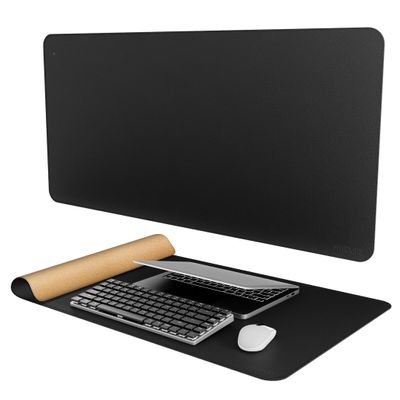 Mydours 100 x 50 cm Extra-Large PU Leather & Cork Desk Pad, Black