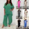 JIEJIAN Women's Summer 2-Piece Pants Set with Short-Sleeve Top, Loose Fit, Dark Blue, Large view 3