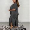JIEJIAN Women's Summer 2-Piece Pants Set with Short-Sleeve Top, Loose Fit, Dark Blue, Large view 4