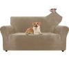 Ystyle Velvet Sofa Cover for 2-Seater Sofa, Stretch Couch Protector with Armrests, Non-Slip, Camel view 1