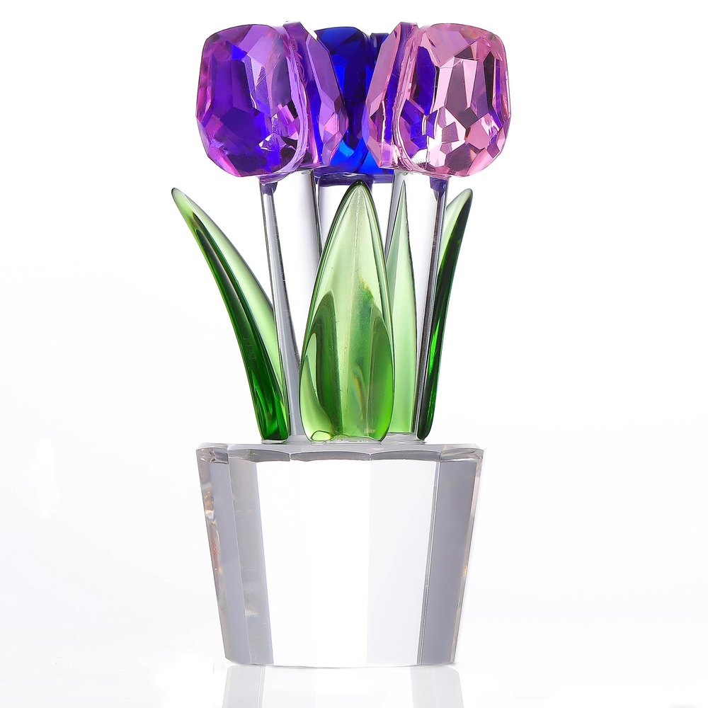 Qianwei K9 Crystal Tulip Figurine with Vase