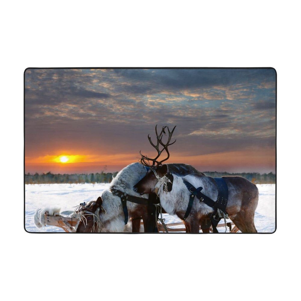 Deer on Snowfield Shaggy Flannel Rug, 183 x 121 cm
