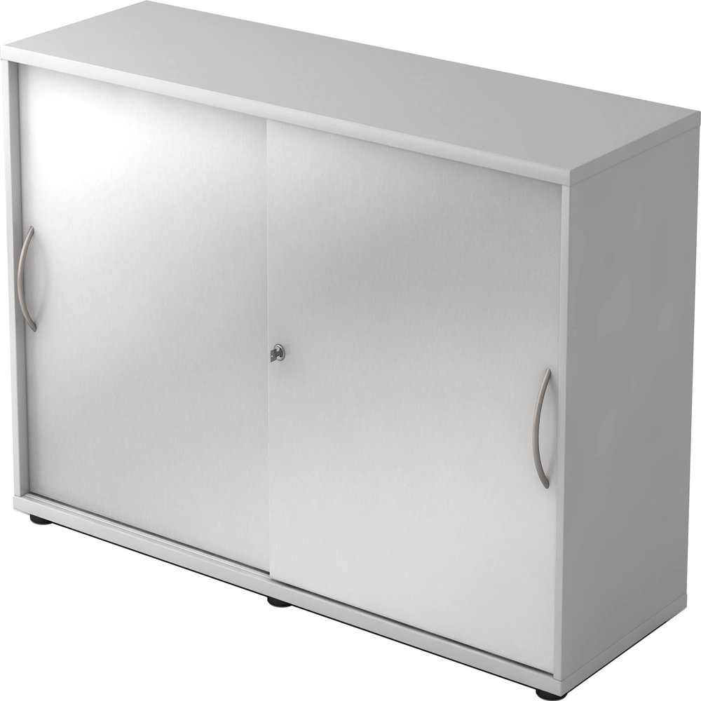 bm 2OH Sliding-Door Cabinet, Lockable, Gray/Silver