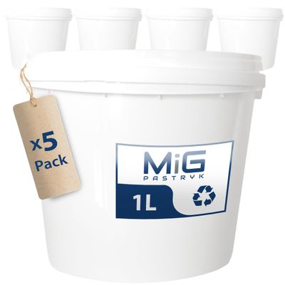 MIG 1 L Buckets with Lids, White – 5 Stackable Plastic Buckets