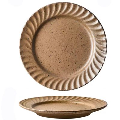 NGDECOR 2-Piece Porcelain Dinner Plate Set, 8-Inch Vintage Stoneware, Brown