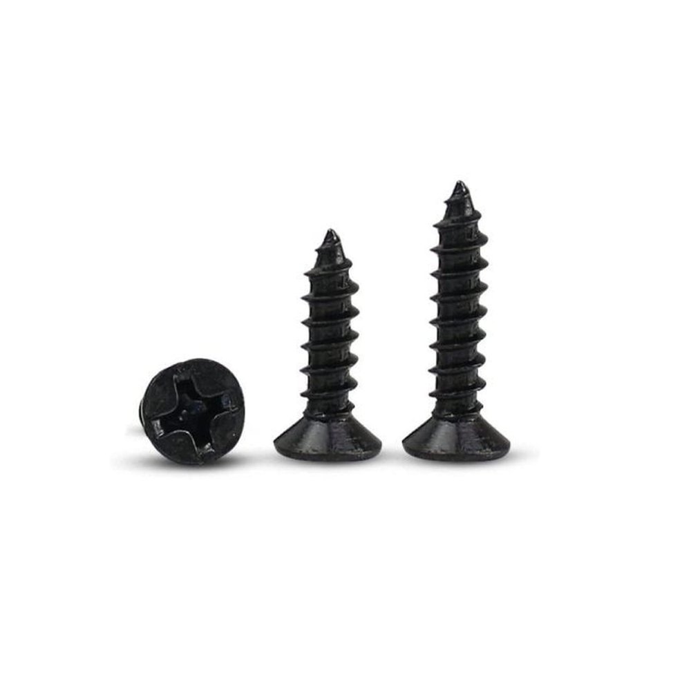 Dowel Screw Set, 100 pcs, 2 x 6 mm, 2 x 7 mm, 2 x 8 mm, 2.5 x 8 mm, 2.5 x 10 mm, Flat-Head Screws, Black