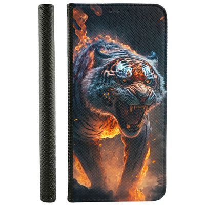 CoverHeld Flip Case for Xiaomi Redmi Note 9S, Faux Leather, Design 3505 Tiger in Flames