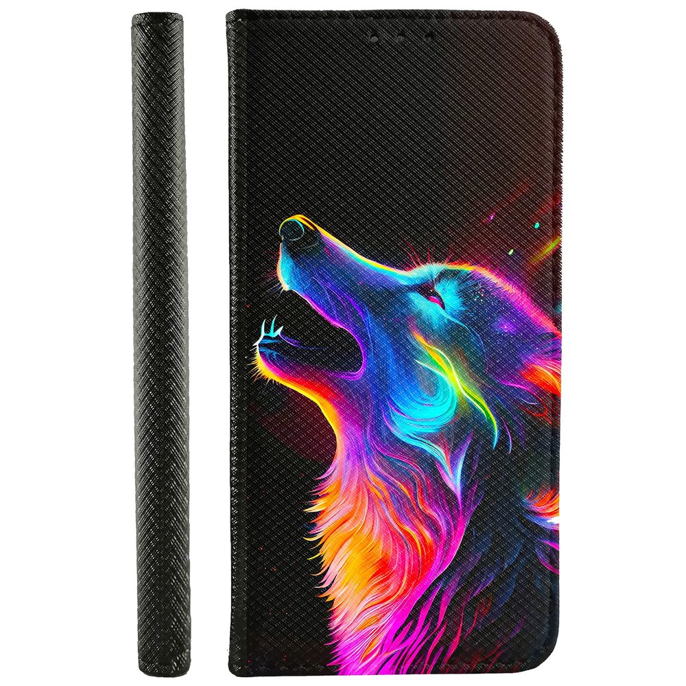 CoverHeld Case for Xiaomi Redmi Note 10 Pro Max, Foldable Faux-Leather, Design 3508 Magic Wolf, Multicolor Neon