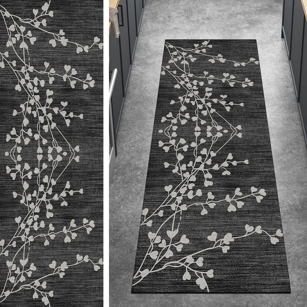 Ymural Vintage Kitchen Runner Rug, Black, 80 x 450 cm, Washable, Non-Slip, Customizable
