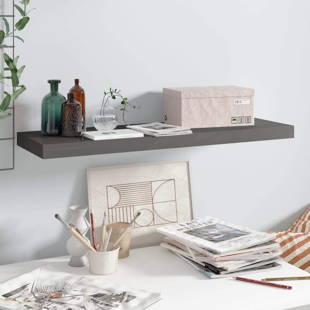 Homvdxl Glossy Gray Floating Wall Shelf, 31.5 in