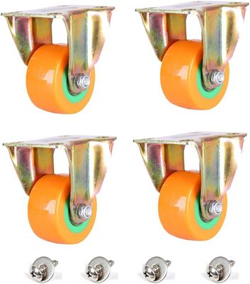 Heavy-Duty Casters, Set of 4 Swivel Casters, Yellow, 2 in Polyurethane Foam Furniture Casters, 360° Top Plate, Ball Bearings, Dual Locking, Quiet, 661 lb Load Capacity, with Screws, for Trolleys and Cabinets