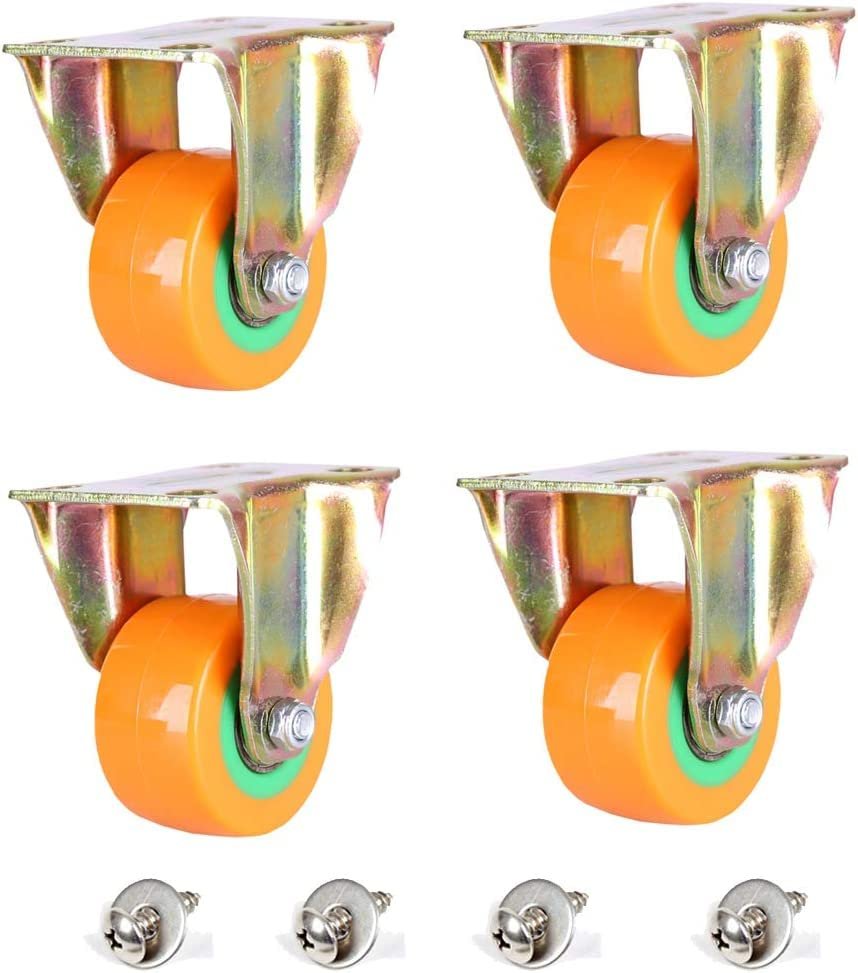 Heavy-Duty Casters, Set of 4 Swivel Casters, Yellow, 2 in Polyurethane Foam Furniture Casters, 360° Top Plate, Ball Bearings, Dual Locking, Quiet, 661 lb Load Capacity, with Screws, for Trolleys and Cabinets