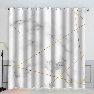 AKATIE Marble Eyelet Curtains, Sound-Reducing Polyester Curtains, Modern Art for Girls’ and Boys’ Rooms, 2 Panels (200 x 200 cm)