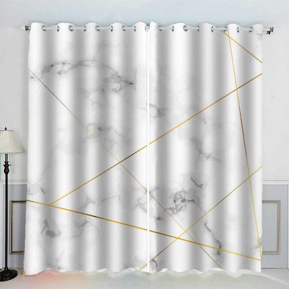 AKATIE Marble Eyelet Curtains, Sound-Reducing Polyester Curtains, Modern Art for Girls’ and Boys’ Rooms, 2 Panels (200 x 200 cm)