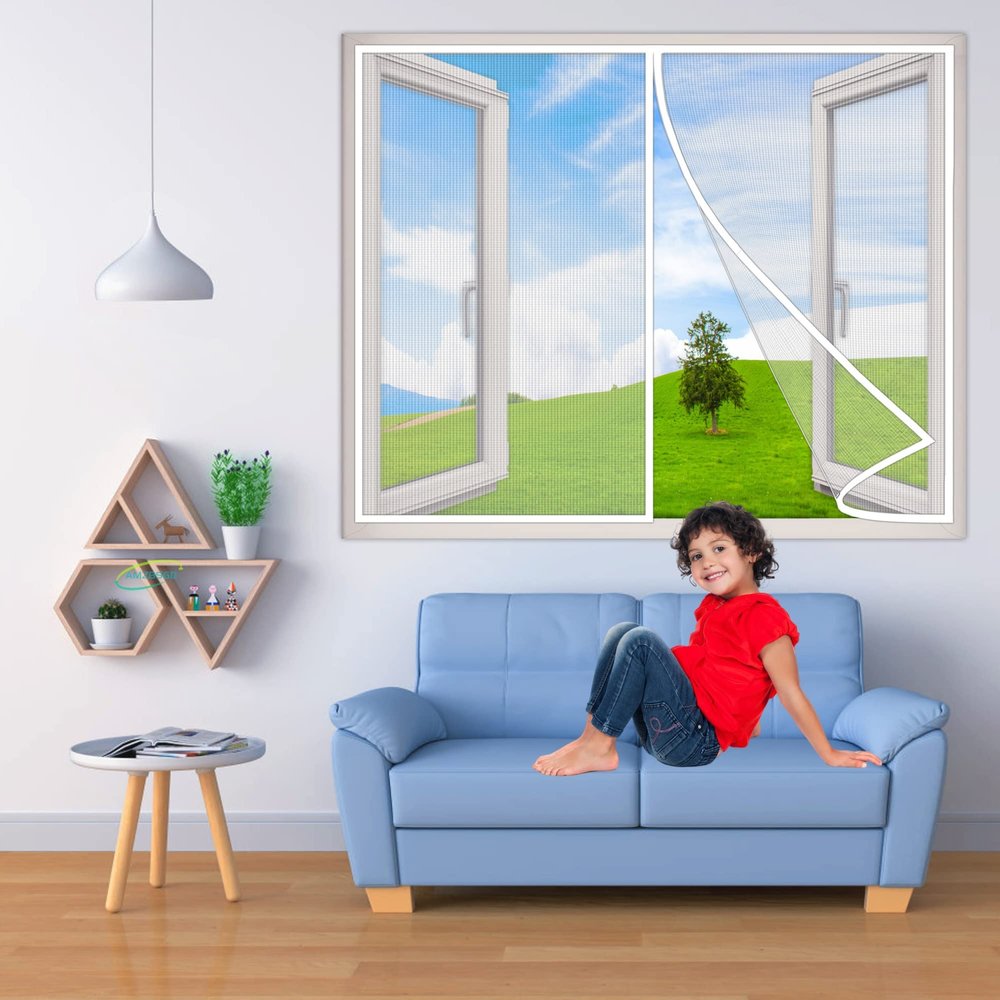 Magnetic Fly Screen Curtain for Windows, 130 x 60 cm, White