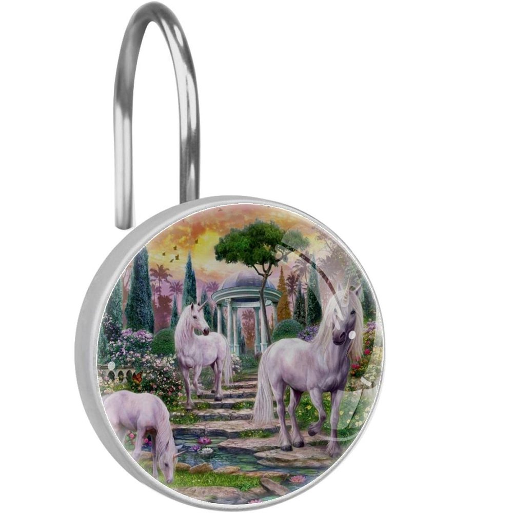 12 Unicorn Shower Curtain Hooks, Stainless Steel Rings, Rust-Resistant, Decorative Rings for Bathroom, Kids’ Room, Living Room and Bedroom