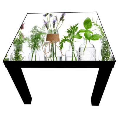 INDIGOS UG Printed Side Table, 55 x 55 x 45 cm, Herbs in Jars, Black