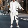 Beokeuioe Men's Haori Jacket and Shorts Tracksuit, Retro 2-Piece Kimono Set view 2