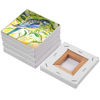 Pack of 5 Mini Stretched Canvases, 10 x 10 cm, Primed White Cotton