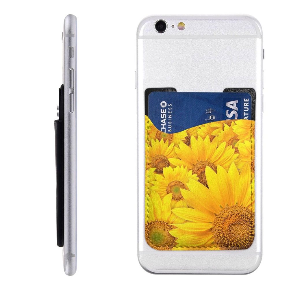 EVANEM Many Sunflowers Printed Phone Card Holder, PU Leather Phone Wallet, White, One Size