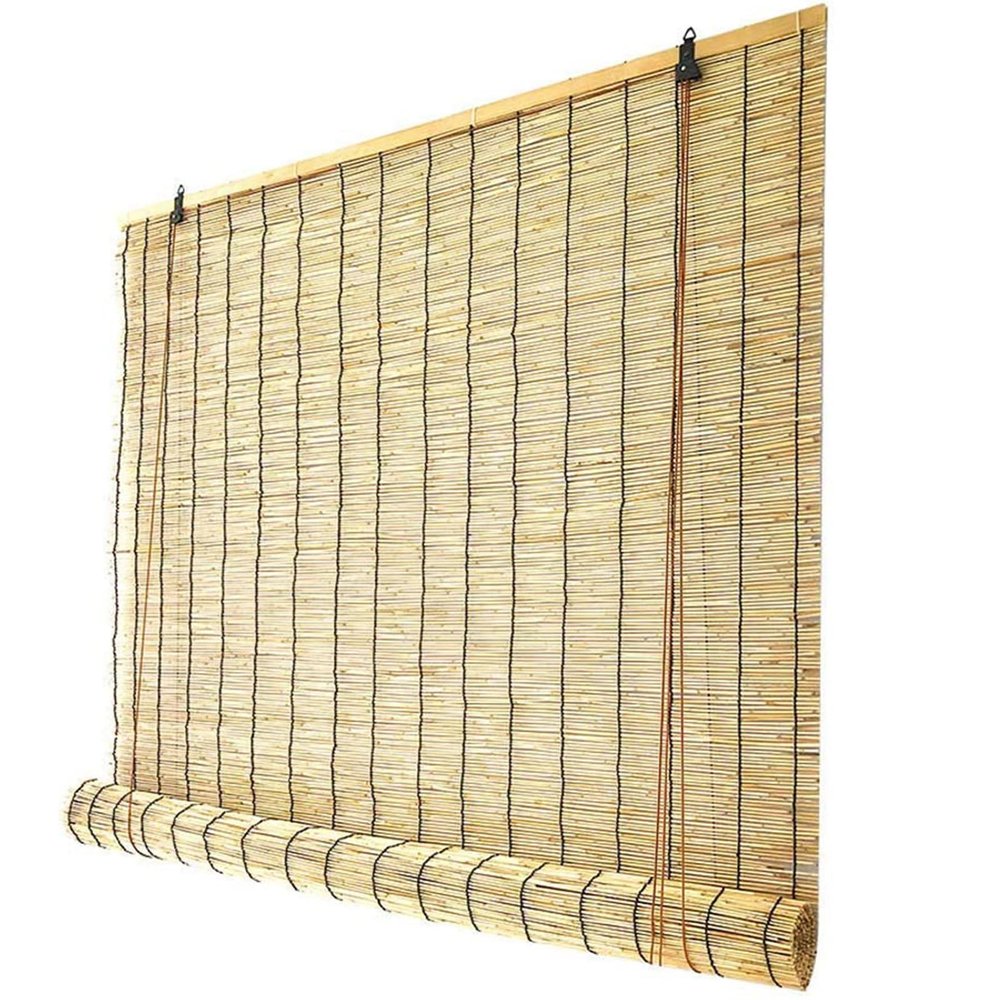 DGSFES Natural Black-Line Reed Curtain, Retro Bamboo Roller Blind, 125 x 220 cm