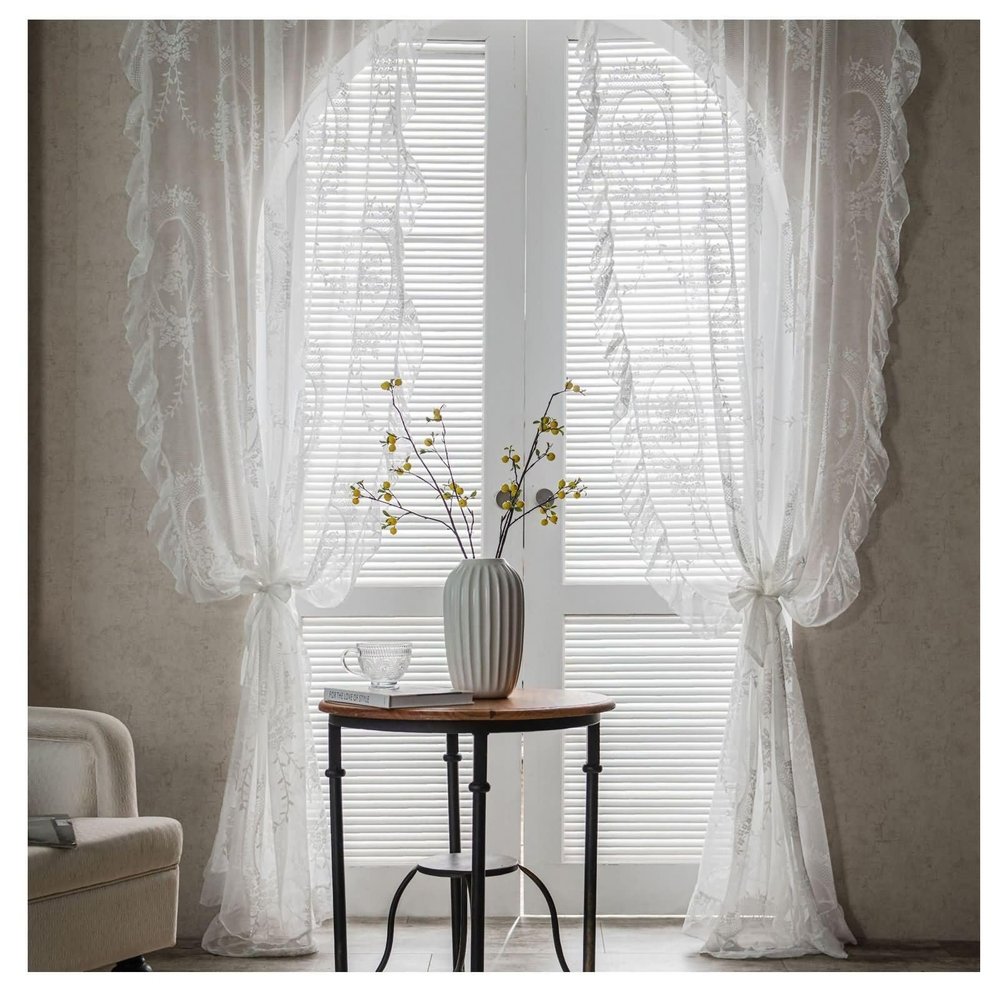 Homxi Sheer Voile Curtains, 2-Piece Set, 2 x 150W x 280H cm, White Floral Lace Tulle Curtains for Hooks