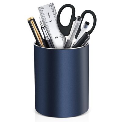RQB Round Aluminum Pen Holder for Desk, Desktop Organizer and Makeup Brush Holder, Blue
