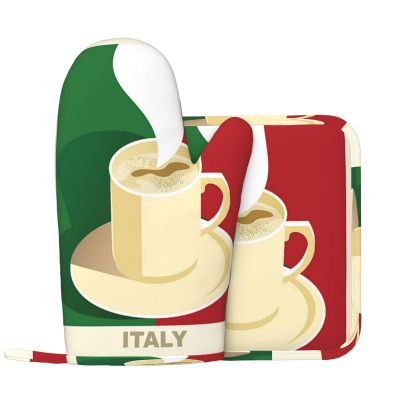 Oven Mitts and Potholders with Italian Flag, Heat-Resistant, 2-Piece Set
