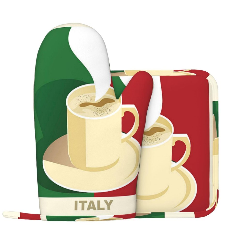 Oven Mitts and Potholders with Italian Flag, Heat-Resistant, 2-Piece Set