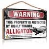 Farmhouse Warning Sign: This Property Is Protected by a Highly Trained Alligator, Wooden Wall Decor for Bars and Homes, 15 x 28 cm view 1