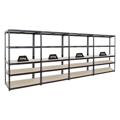 PROREGAL Mega Deal | 4-Piece Heavy-Duty Shelf Set Giant Tiger | 200 x 120 x 60 cm | 265 kg per Shelf | 5-Tier | Black