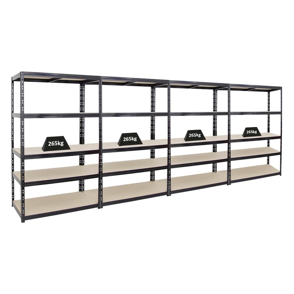 PROREGAL Mega Deal | 4-Piece Heavy-Duty Shelf Set Giant Tiger | 200 x 120 x 60 cm | 265 kg per Shelf | 5-Tier | Black