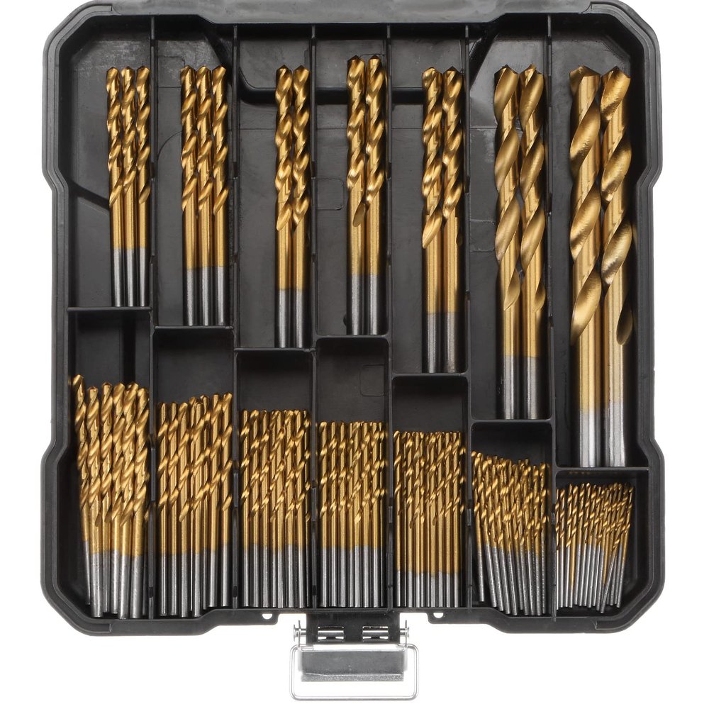 sourcing map 99-Piece Titanium Twist Drill Bit Set, 14 Sizes, 1/17"–37/94"