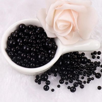Wambere 300-Piece 3–8 mm Black Round ABS Beads for Jewelry Making